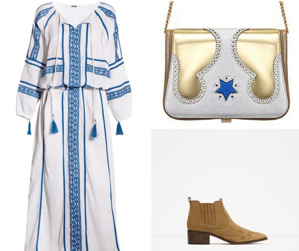 Summer look cowboy boots and volon bag with Doddo bar embroidered cotton